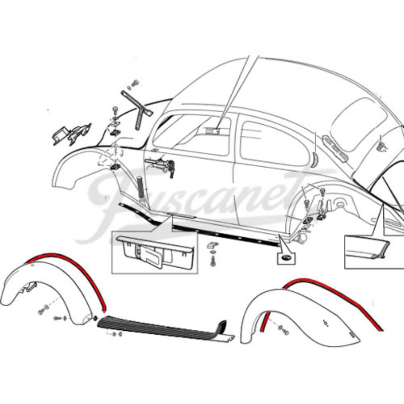 Galones juntas guardabarros guardafango Blanco VW Escarabajo
